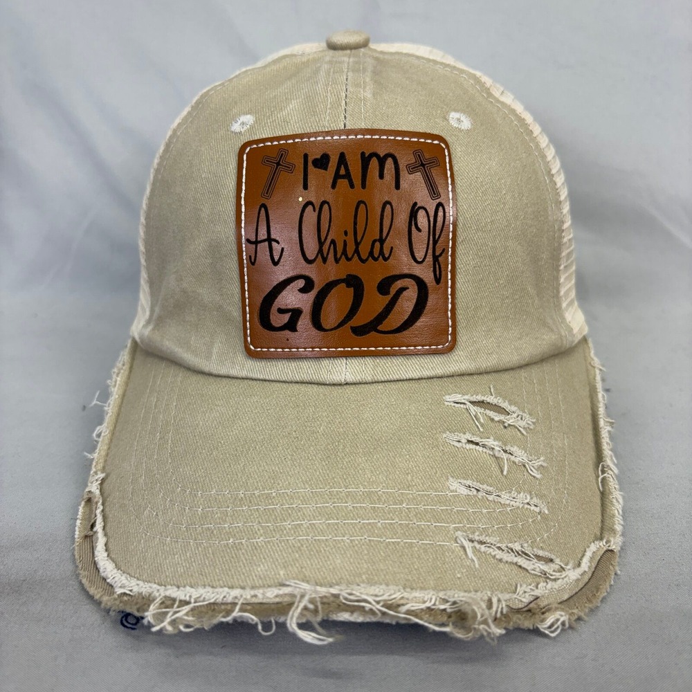 Unbranded Trucker Hat Faith Religious Unisex OS Tan Distressed Patch Cap